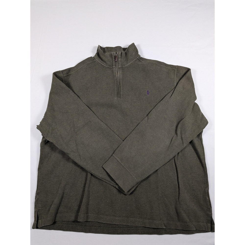 Polo Ralph Lauren Mens Quarter Zip Pullover Sweatshirt Olive Green XXL Cotton